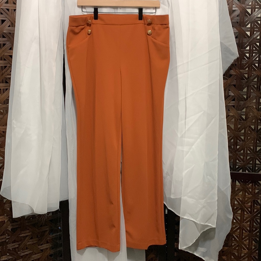 Calvin Klein Pants with Gold Buttons, Wide Leg Orange Trouser M